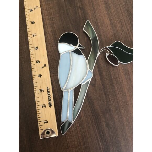 Handmade stained glass Light blue And Black bird Vintage. Suncatcher - Picture 5 of 5